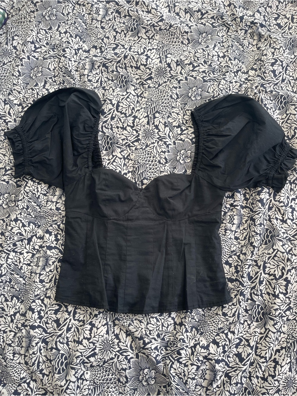 STAUD Black Puff-Sleeve Sweetheart Crop Top